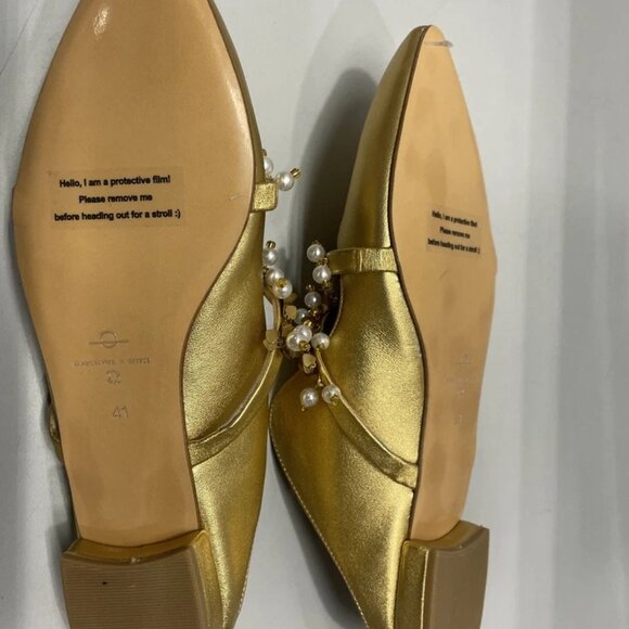 NEW ELINA LINARDAKI Linardaki Stardust Flats – Size 10 – Gold – Pearls & Charms - Picture 2 of 12